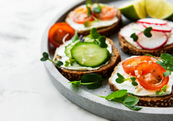 Sandwiches with healthy vegetables and micro greens