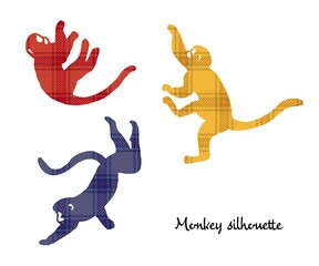猿 チェック柄 シルエット イラスト素材