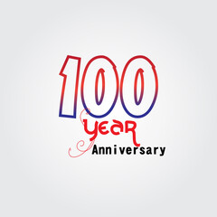 100 years anniversary celebration logotype. anniversary logo with red and blue color isolated on gray background, vector design for celebration, invitation card, and greeting card