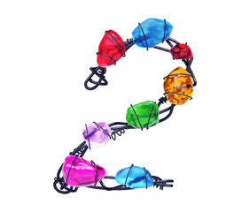 Gems on a wire. Font. Number 2.