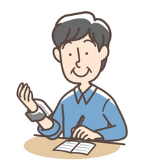 血圧をはかって記録する男性