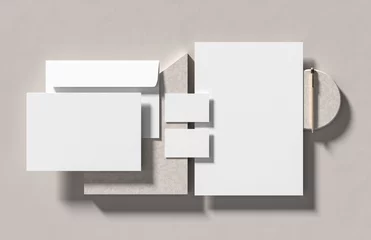 Fotobehang Corporate identity stationery mock up isolated on modern style background. Mock up for branding identity. 3D illustration © Salih