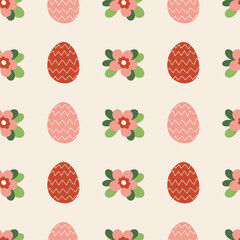 Seamless pattern with cute Easter decorated eggs. Traditional symbol of Easter. Illustration in simple flat hand style
