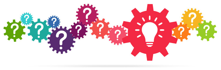 colored team work gears with light bulb idea