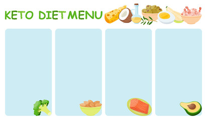 Keto diet menuCoconut, broccoli, avocado, salmon and shrimp, almond and olive. Vegetables and nuts with good fats.