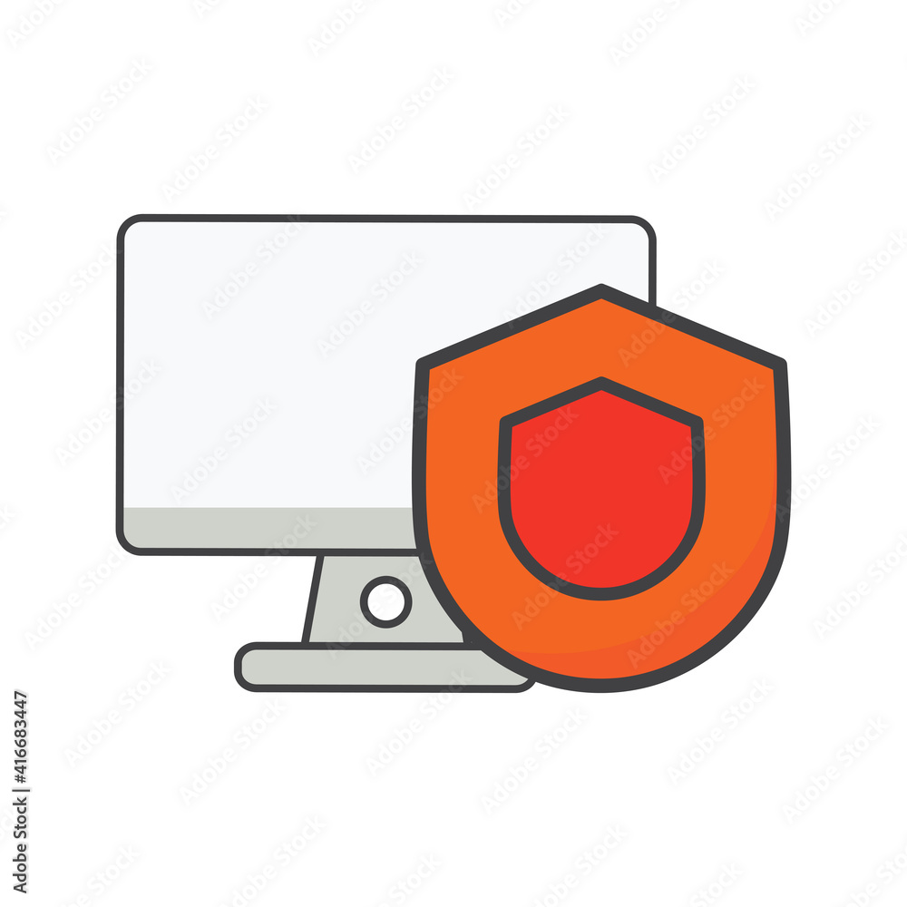 Poster computer with protection shield icon. computer protection illustration. flat vector icon. can use fo