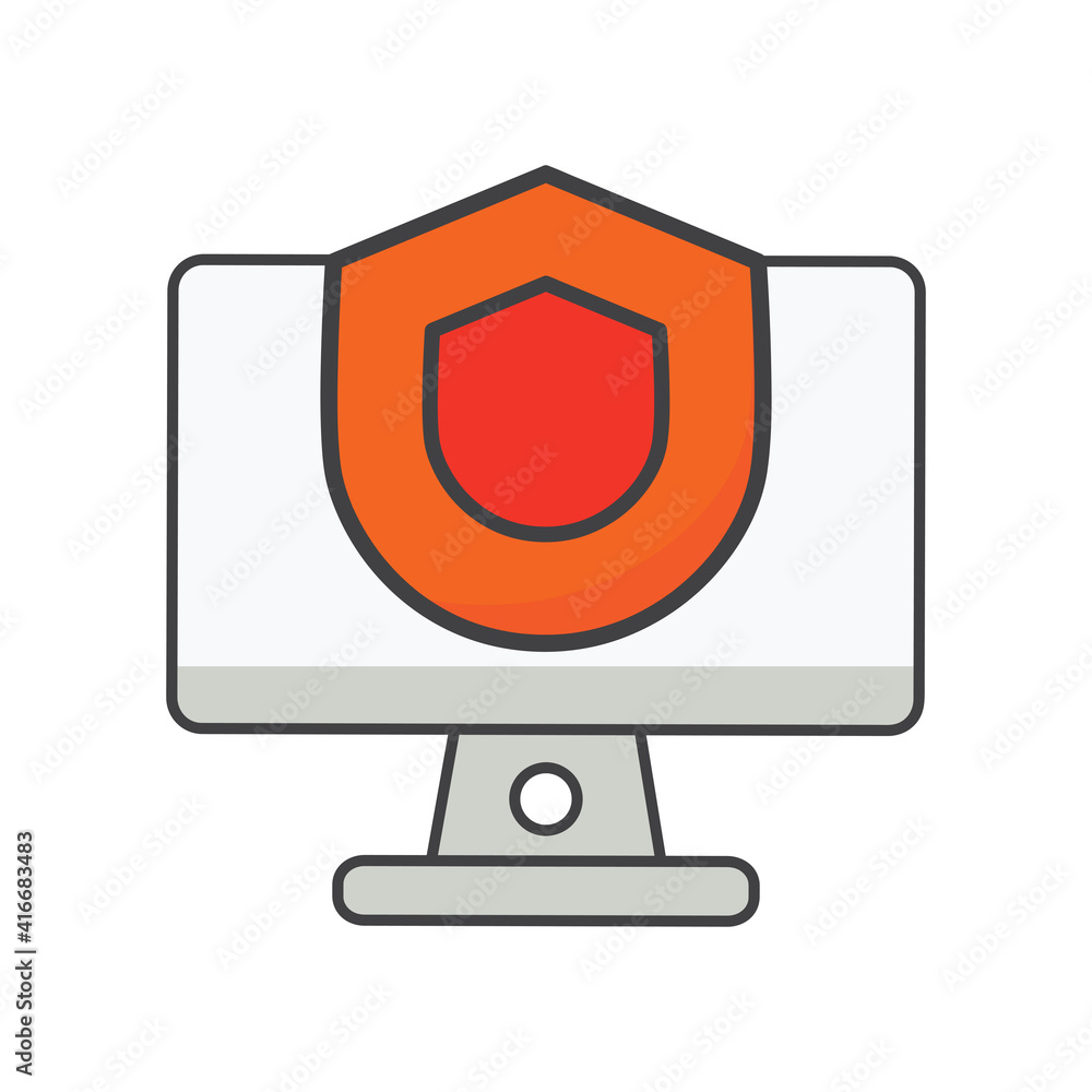 Poster computer with protection shield icon. computer protection illustration. flat vector icon. can use fo