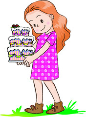 vector cartoon happy birthday card boy hold birthday cake