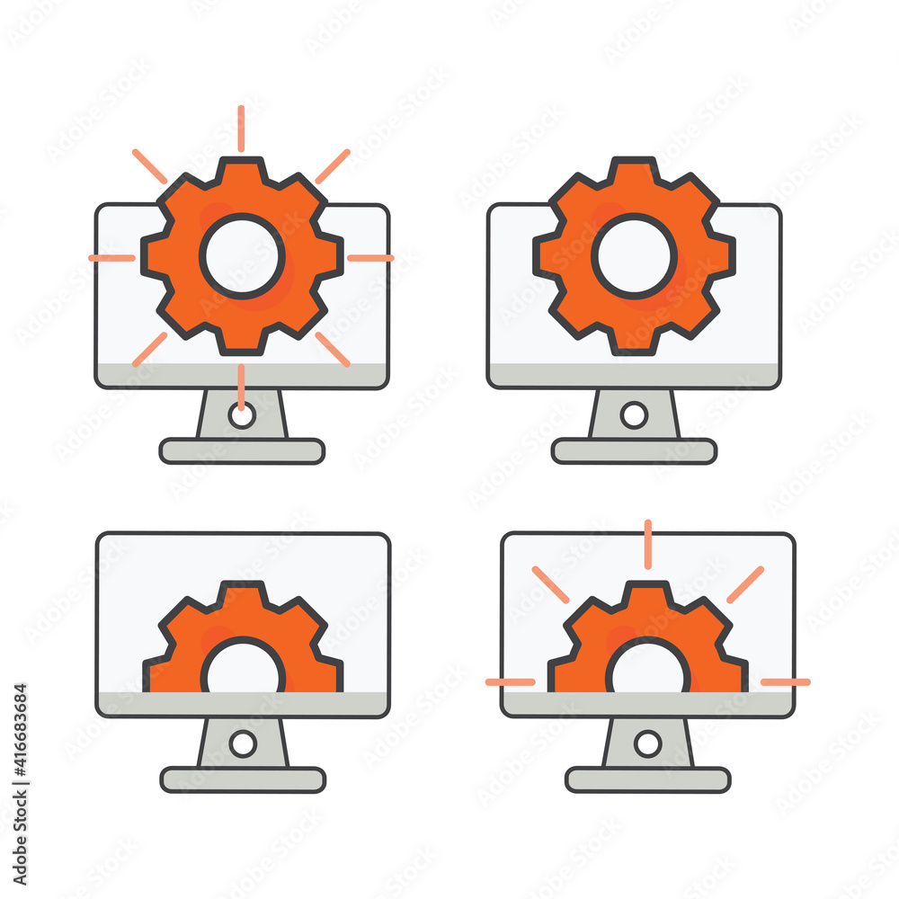 Poster computer with setting gear icon. setting illustration. flat vector icon. can use for, icon design el