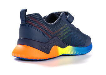 blue sporty shoe for kid on white background