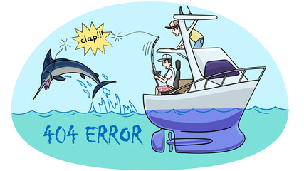 Error 404. Illustration for an Internet site page with a marine theme.