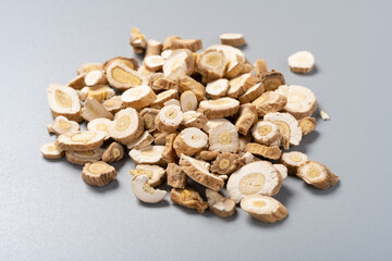 side view herb BanLanGen or Isatidis Radix or Indigowoad Root