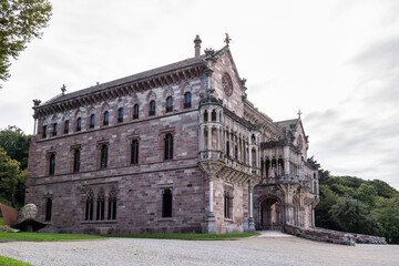 Fototapeta na wymiar View of the landmark Sobrellano Palace, Palacio de Sobrellano built in 1881 located in Cantabria, Spain.
