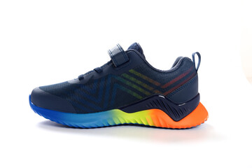 blue sporty shoe for kid on white background