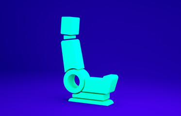 Green Car seat icon isolated on blue background. Car armchair. Minimalism concept. 3d illustration 3D render.