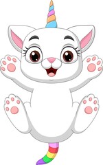 Cartoon happy unicorn cat isolated on white background