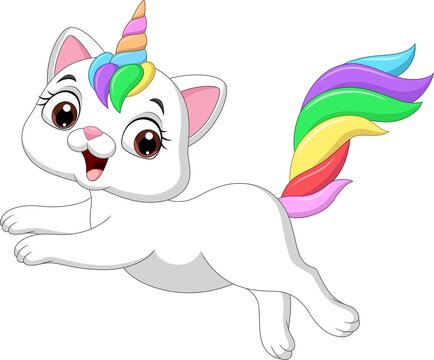 Cartoon funny unicorn cat jumping