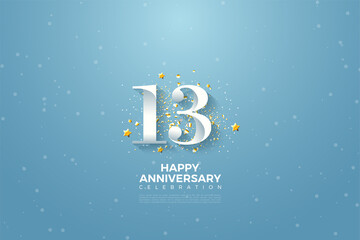 13th Anniversary with numbers illustration on blue sky.