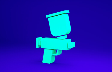 Green Paint spray gun icon isolated on blue background. Minimalism concept. 3d illustration 3D render.