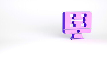 Purple Hardware diagnostics condition of car icon isolated on white background. Car service and repair parts. Minimalism concept. 3d illustration 3D render.