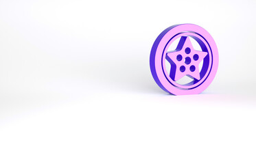 Purple Car wheel icon isolated on white background. Minimalism concept. 3d illustration 3D render.