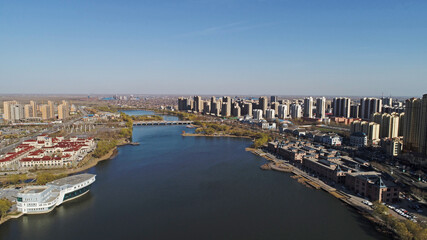 Waterfront City, architectural scenery, aerial photos, North China