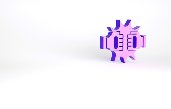 Purple Punch in boxing gloves icon isolated on white background. Boxing gloves hitting together with explosive. Minimalism concept. 3d illustration 3D render.