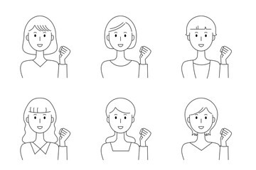 ガッツポーズで励ます女性のベクターイラストセット