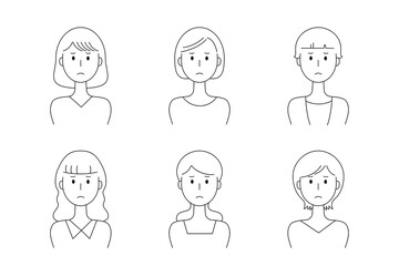 困った表情の女性のベクターイラストセット