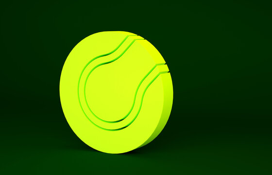 Yellow Tennis ball icon isolated on green background. Sport equipment. Minimalism concept. 3d illustration 3D render.