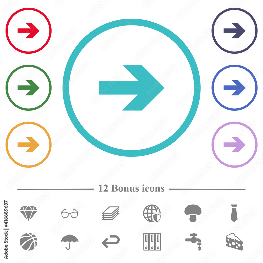 Poster right arrow flat color icons in circle shape outlines
