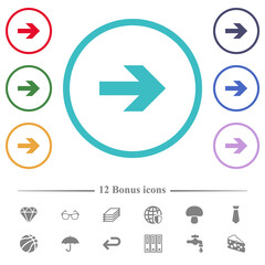 Right arrow flat color icons in circle shape outlines