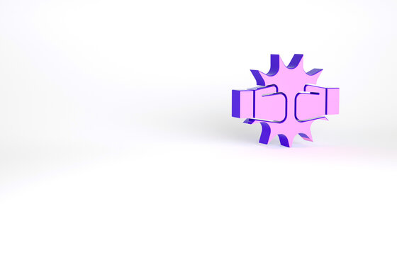Purple Punch in boxing gloves icon isolated on white background. Boxing gloves hitting together with explosive. Minimalism concept. 3d illustration 3D render.