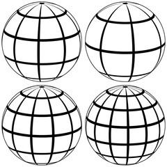 graticule globe Meridian and parallel, vector template graticule ball with lines Earth globe with meridians and longitude 3D sphere vector illustration