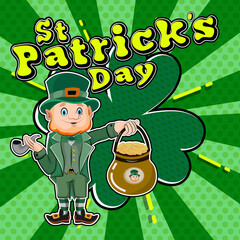 St, Patrick's day cartoon character designs with cloverleaf background
