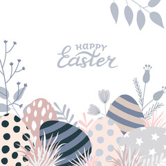 Composition of Easter eggs. Vector illustration. Suitable for greeting cards, posters, invitations.