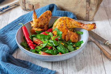 Spicy grilled chicken with vegetables