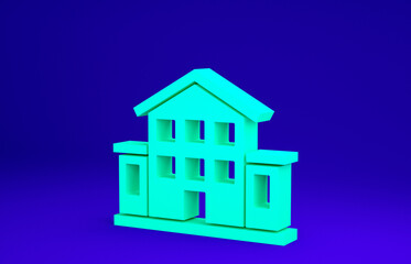 Green House icon isolated on blue background. Home symbol. Minimalism concept. 3d illustration 3D render.