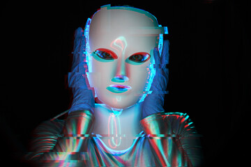 Portrait of futuristic robot. Image with glitch effect.