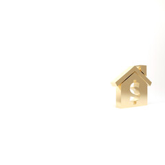 Obraz na płótnie Canvas Gold House with dollar symbol icon isolated on white background. Home and money. Real estate concept. 3d illustration 3D render.