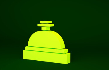 Yellow Hotel service bell icon isolated on green background. Reception bell. Minimalism concept. 3d illustration 3D render.
