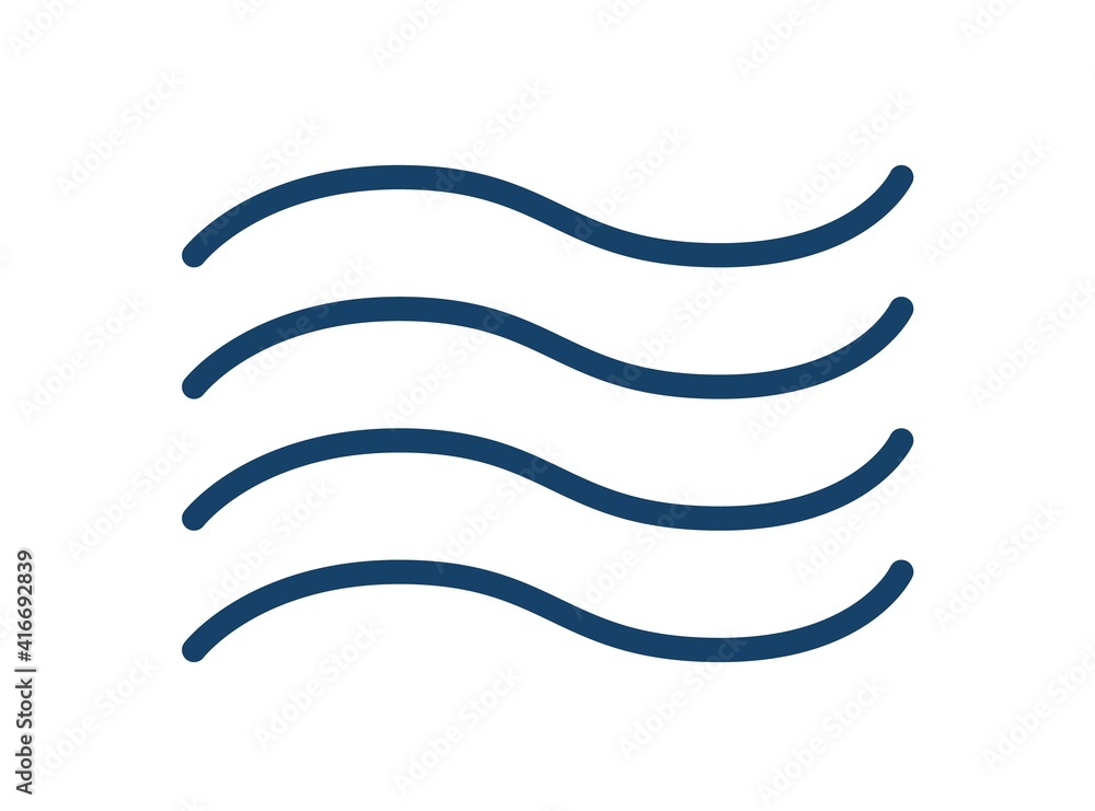 Poster Abstract wiggly icon of wind, water, waves or flood in form of curved horizontal lines. Simple sign of wavy stream or ripple on river. Flat vector illustration isolated on white background