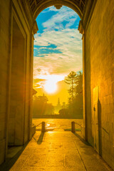 Obraz premium Castle Sforzesco and a Park in Sunrise in Milan, Itraly.