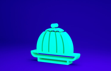 Green Pudding custard with caramel glaze icon isolated on blue background. Minimalism concept. 3d illustration 3D render.