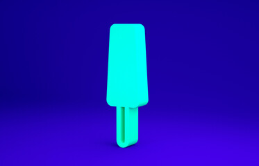 Green Ice cream on stick icon isolated on blue background. Sweet symbol. Minimalism concept. 3d illustration 3D render.