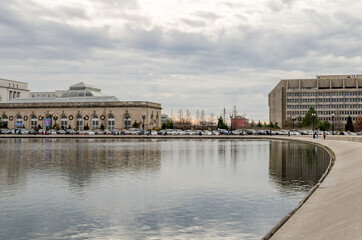 The Reflecting Pool outside United States Capitol Building in Washington DC, USA, on a Cloudy Day