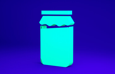 Green Jam jar icon isolated on blue background. Minimalism concept. 3d illustration 3D render.