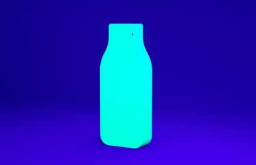 Green Closed glass bottle with milk icon isolated on blue background. Minimalism concept. 3d illustration 3D render.