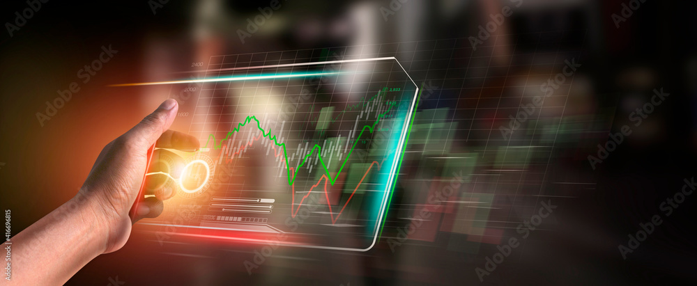 Wall mural digital of virtual marketing in situations with business and finance networking on interface online 