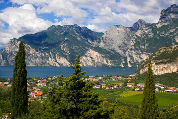 Fototapeta na wymiar Amazing view of Riva del Garda village on Garda Lake, Trentino